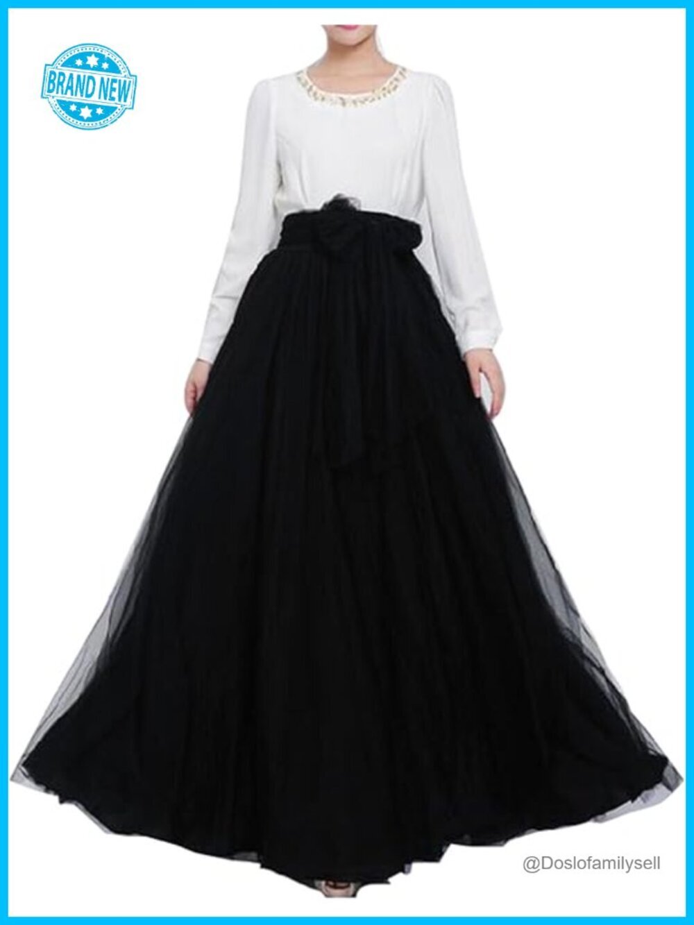 Floor-Length Maxi Tulle Skirt High Waisted A-Line with Belt for Wedding Party